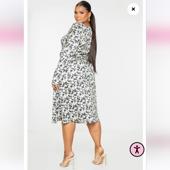 PrettyLittleThing Stone Ditzy Floral Print Cupped Split Detail Midi Dress - Picture 2 of 11